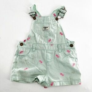 OshKosh B'gosh Girls‎ 24M Mint Green Pineapple Print Denim Shortall Overalls